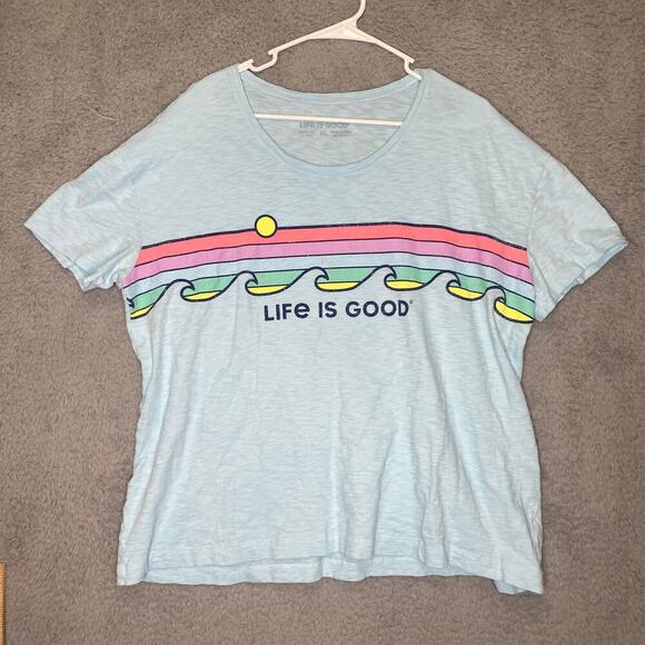 Life is good womens graphic tshirt XL blue lightweight beach outdoor colorful - Picture 1 of 9
